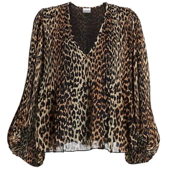 Ganni Tops - GANNI Leopard Pleated Top